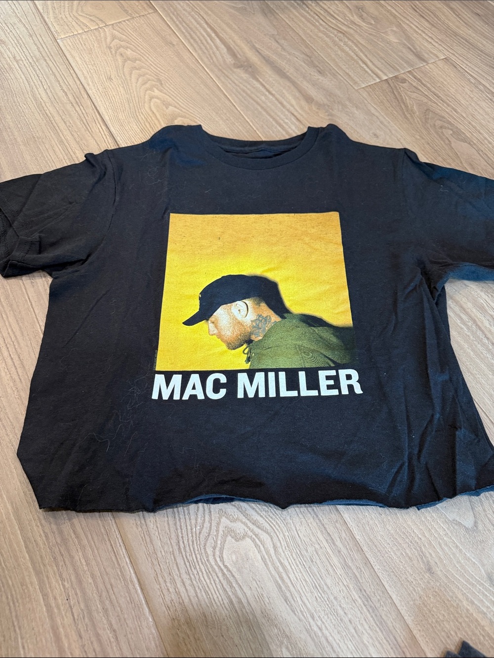 Black Short Sleeve Graphic Tee with Yellow Photo Panel